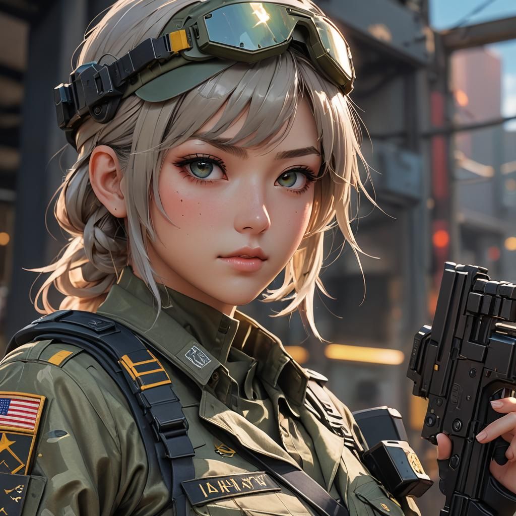 Anime Girl in US Army Uniform with MK4