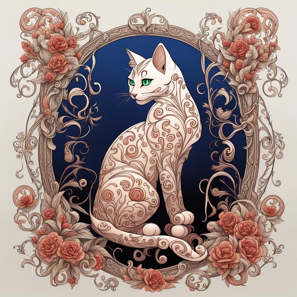 Fantastical Fiery Cat with Filigree Details