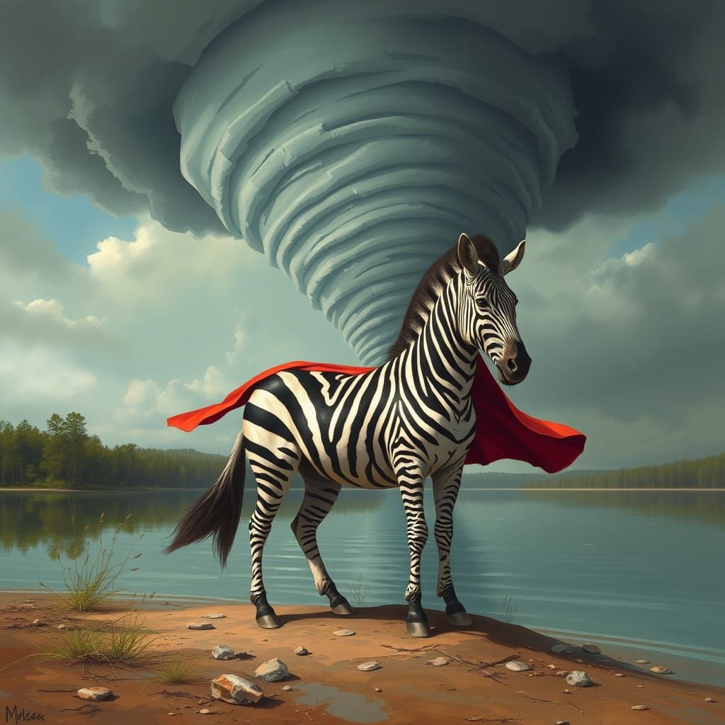Zebra Summons Tornado in Retro Sci-Fi Style