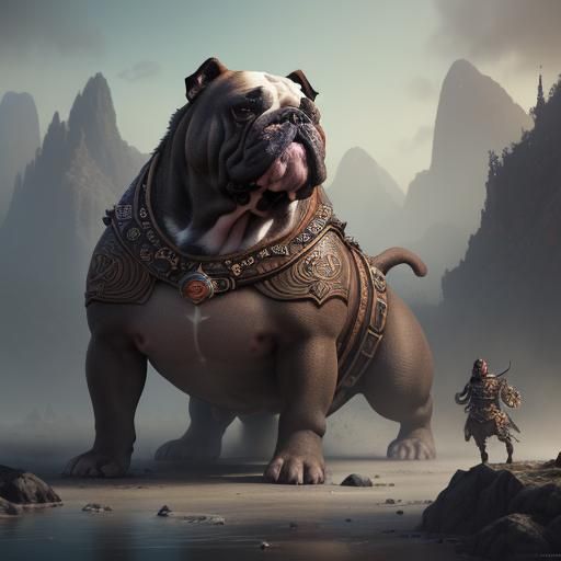 Bulldog Family in Detailed Matte Painting