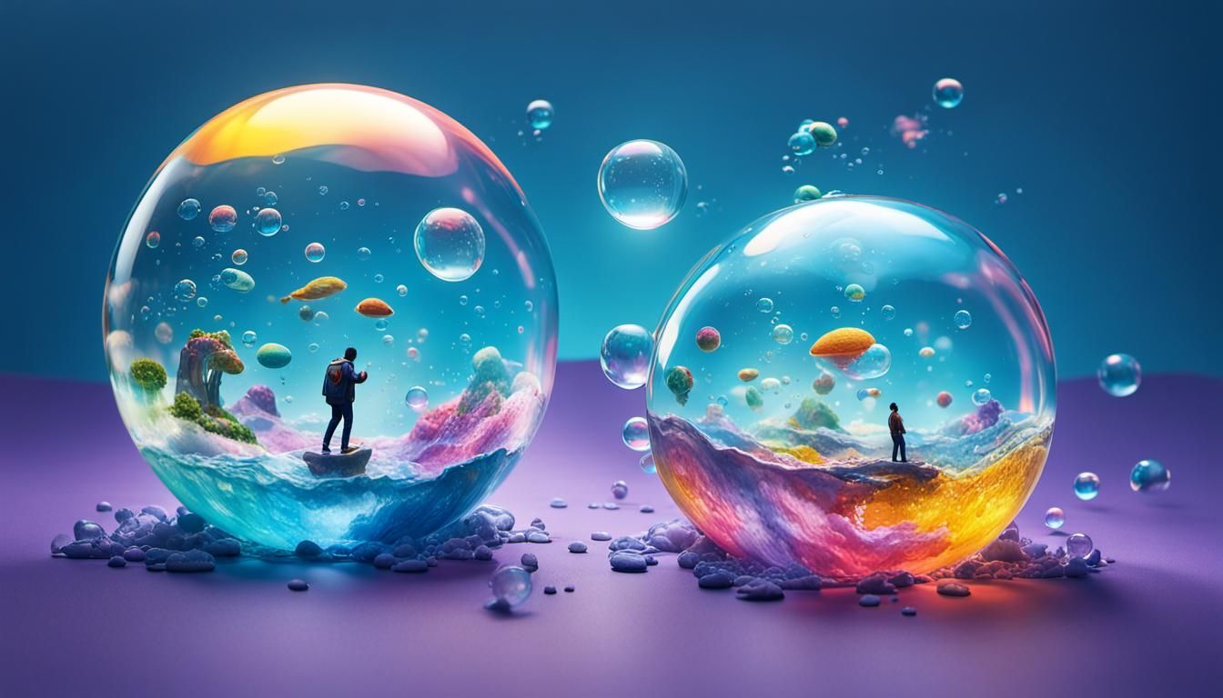 Hyperrealistic Worlds Floating in Colorful Bubbles