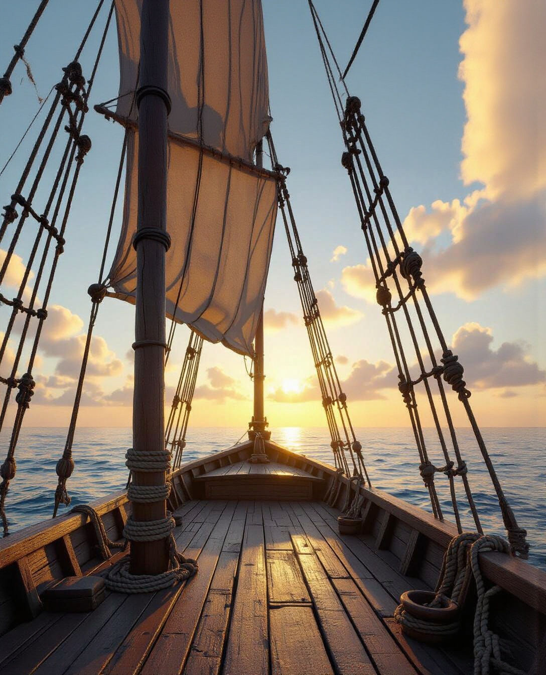 Ancient Ship Deck Facing Calm Open Sea