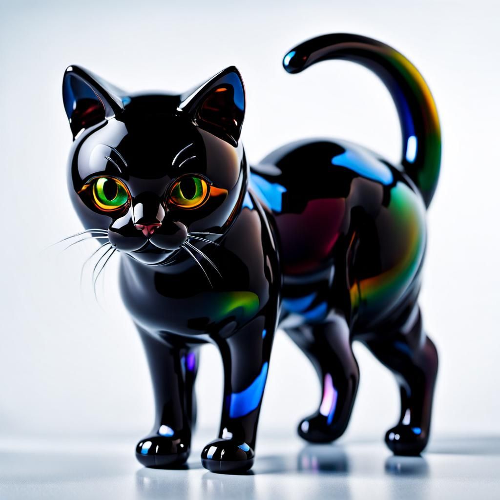 Transparent Glass Cat Figurine in Splash Art