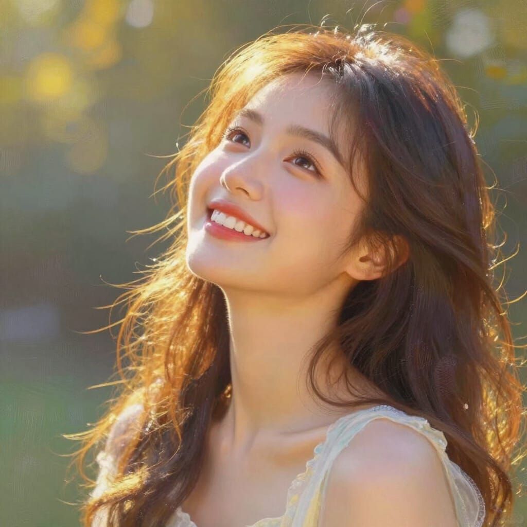 Radiant Woman Smiling in Golden Hour Light