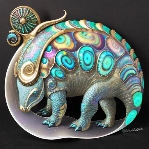 Opalescent Metallic Ammonite Armadillo Treasure in Pop Art