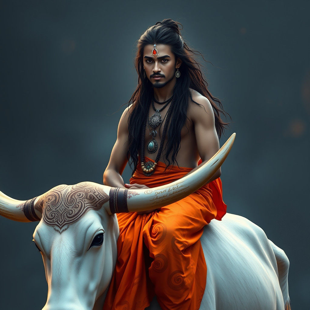 Yogi with Third Eye on White Bull: Matte Painting