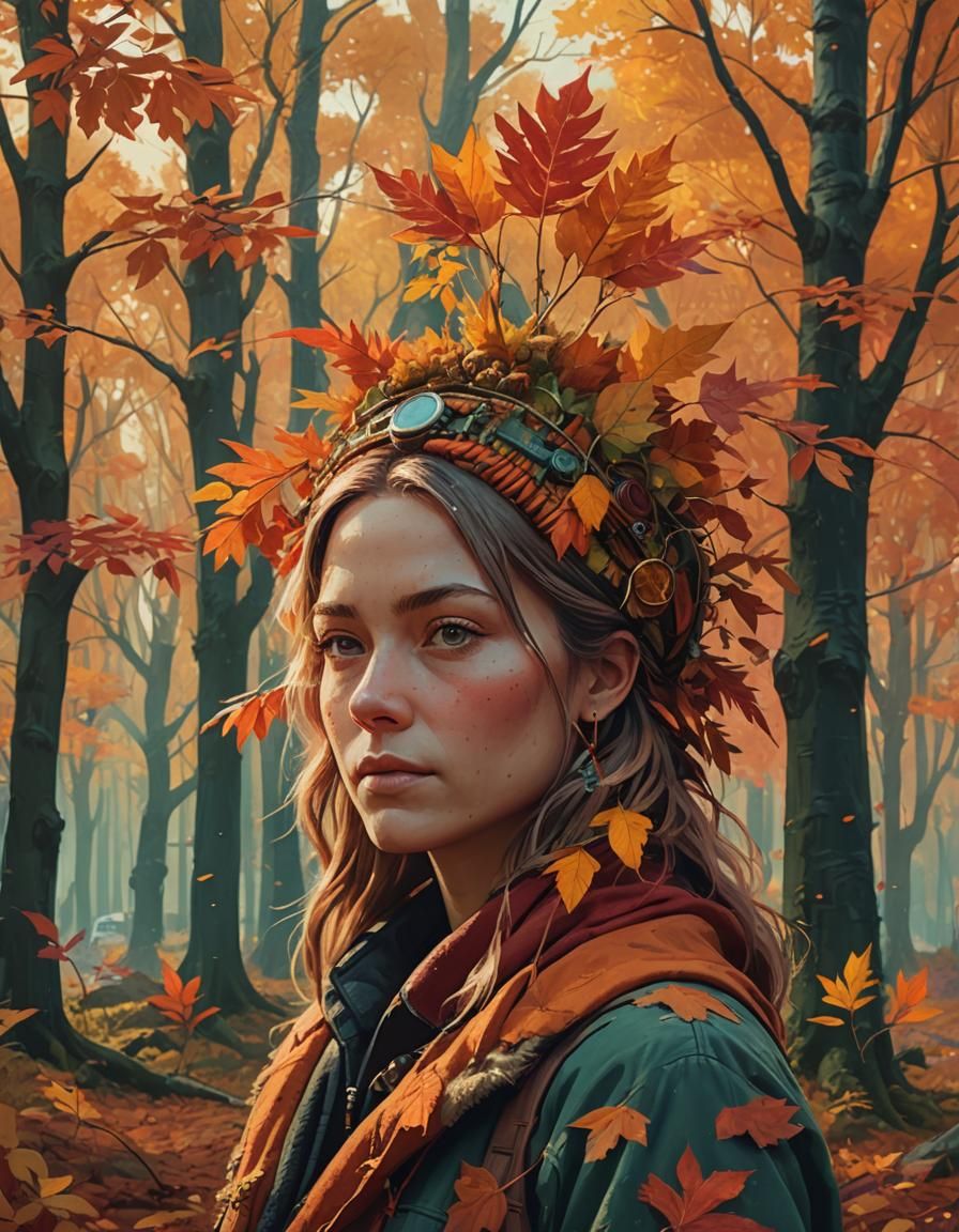 Autumnal Woman Portrait in Fantasy Matte Painting Style