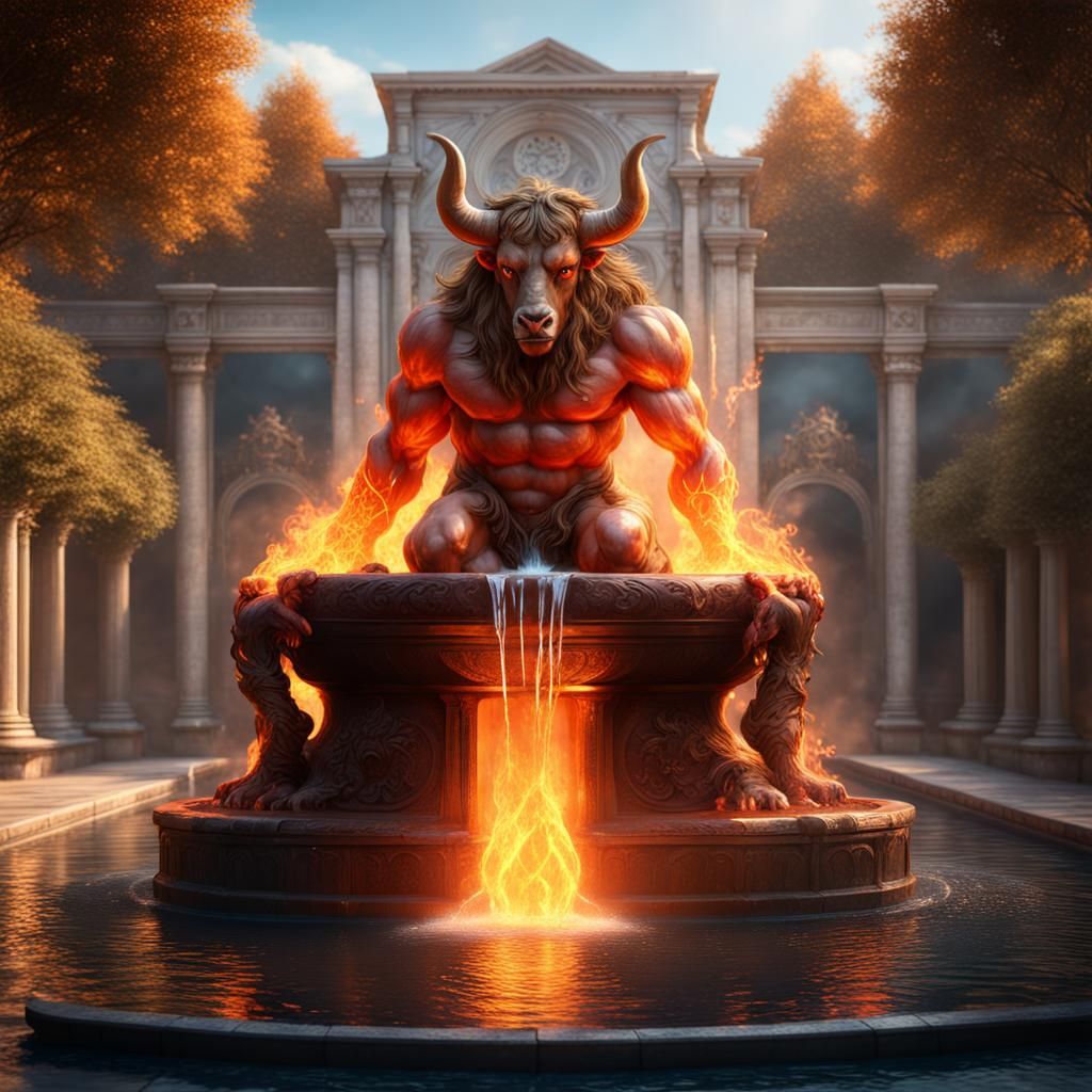 Flaming Minotaur Water Fountain Concept Art
