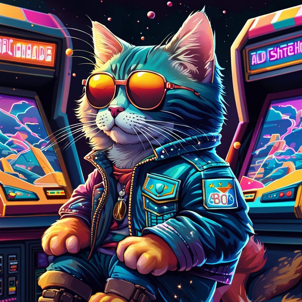 Cat in Shades at Retro Arcade: Chibi Art
