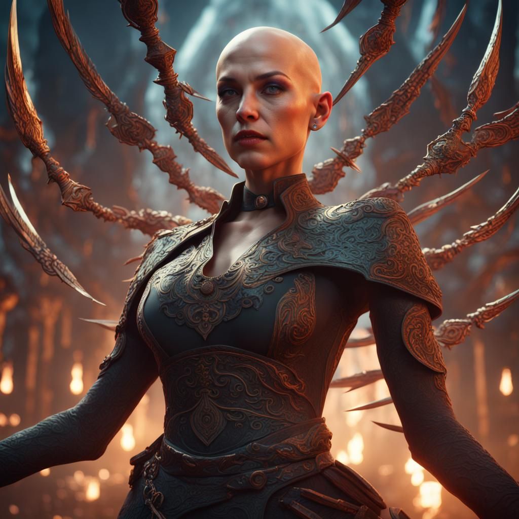 Daggers Circle Bald Woman: Fantasy Concept Art