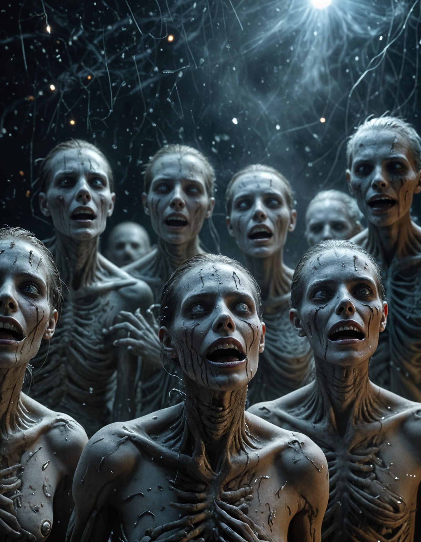 Terrifying Deformed Faces Under Starry Night Sky