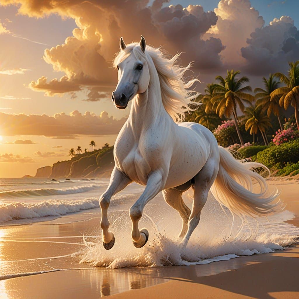 Epic Beachside Stallion in Whimsical Fantasy Art