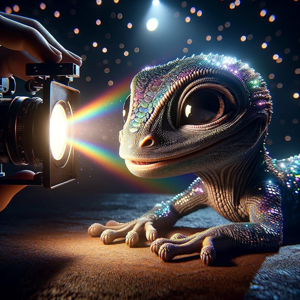 Cartoon Lizard with Rainbow Scales in Cinematic Fantasy
