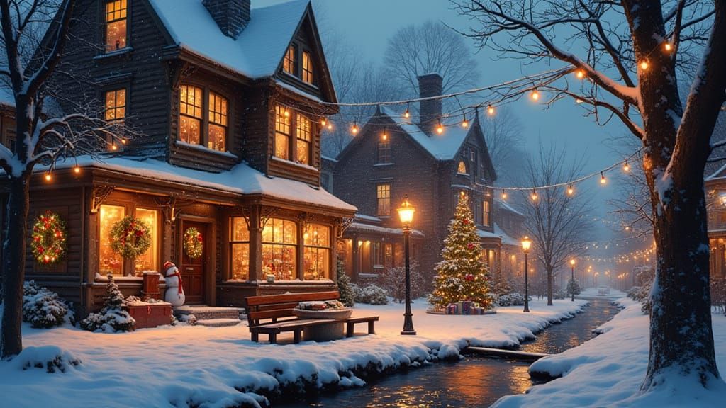 Cozy Victorian City at Christmas in Painterly Style