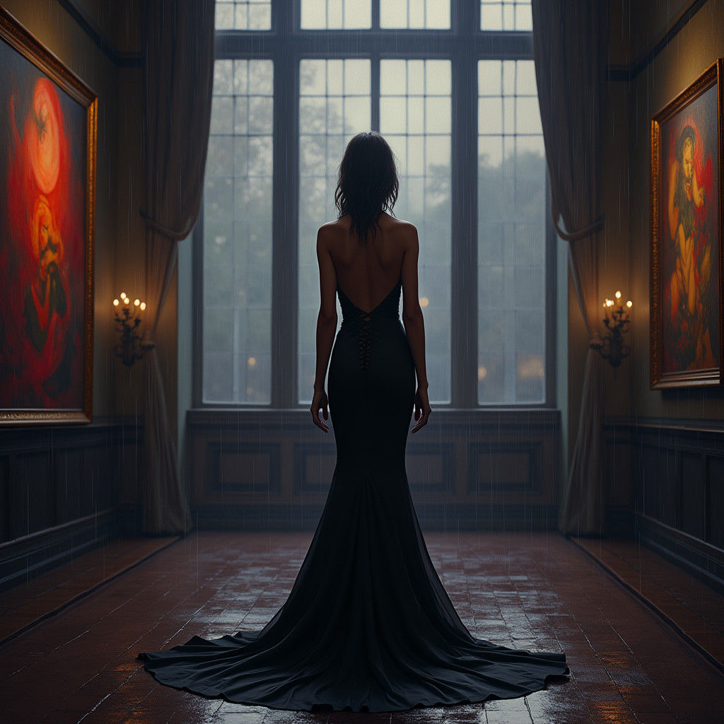Elegant Vampire in Art Gallery, Inspired by Beksiński