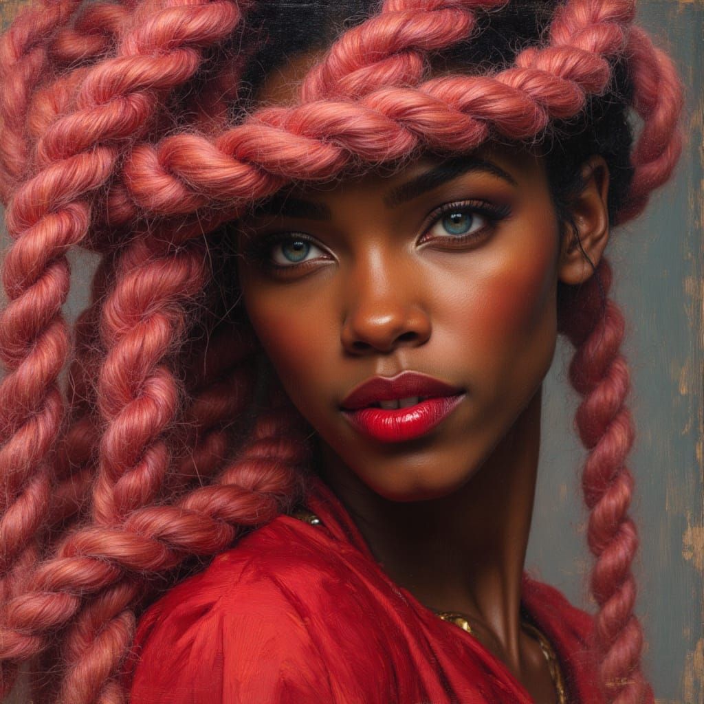 African Goddess Portrait of Kelly Rowland in Pink Braids