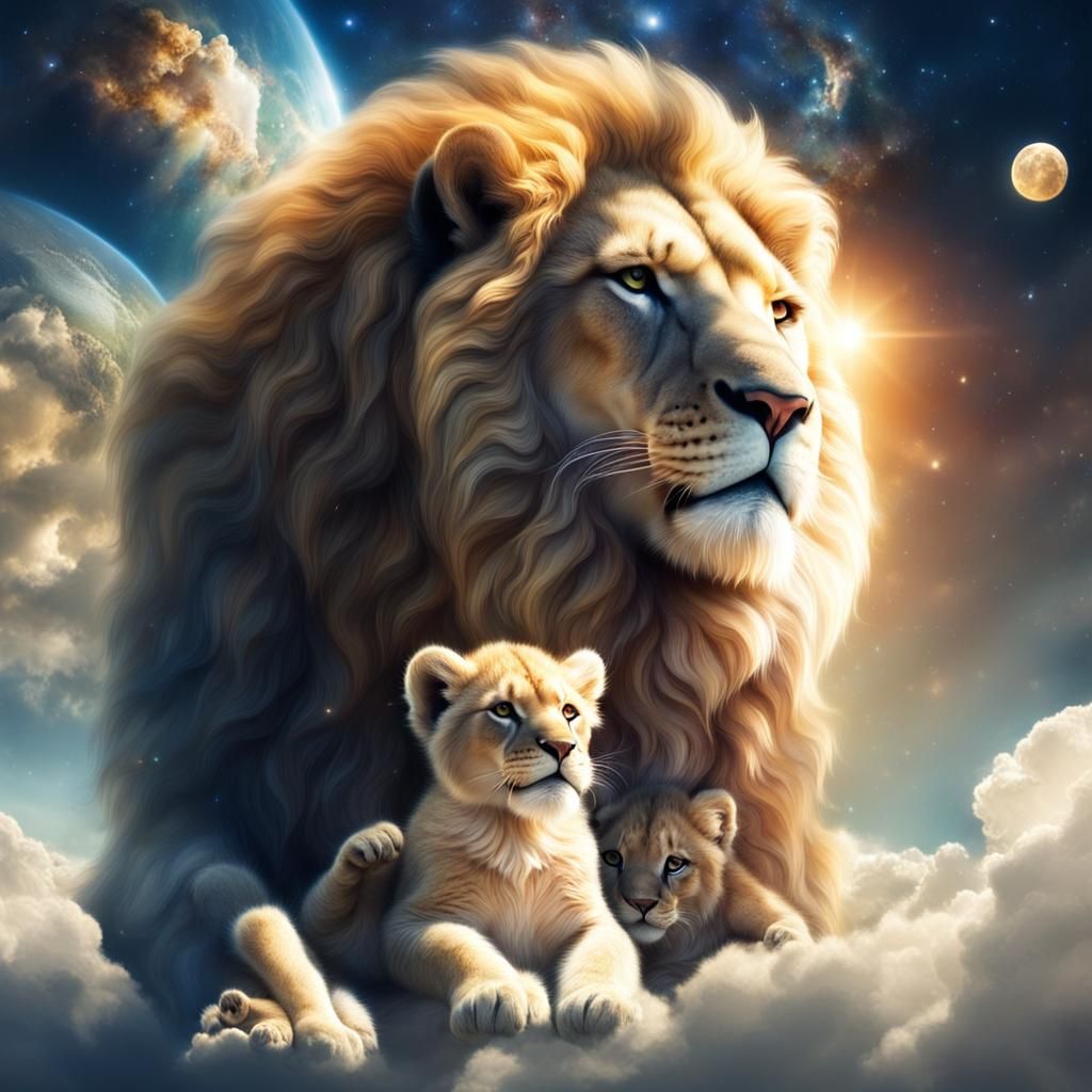 Space Lion and Cub in Divine Light