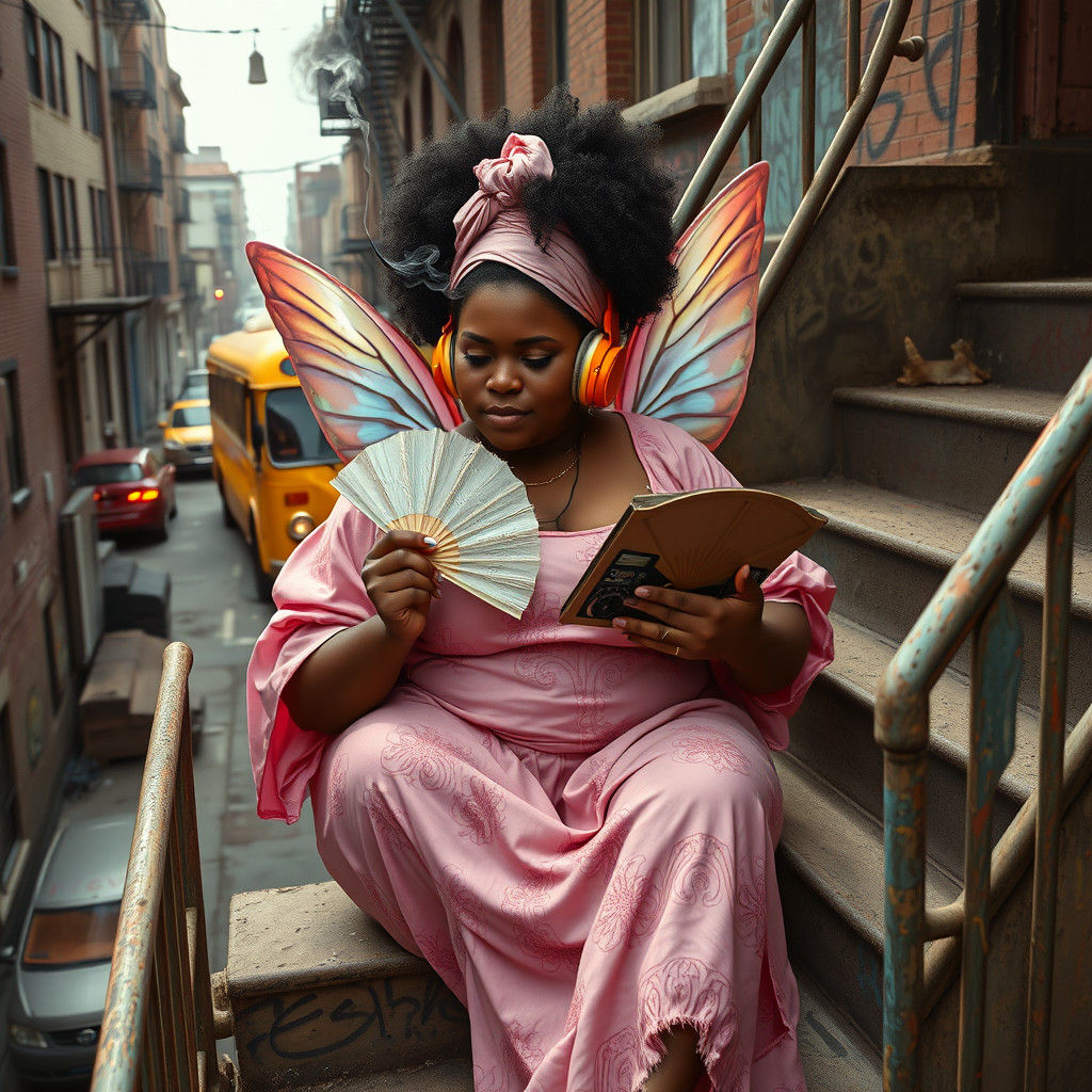 Black Fairy in Harlem with Walkman, Matte Painting