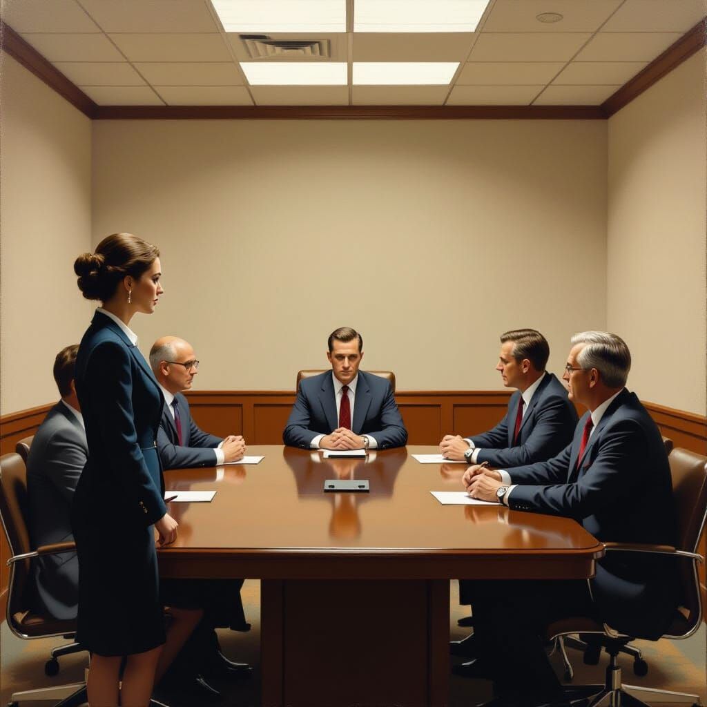 Conference Room Scene in Rockwell Style