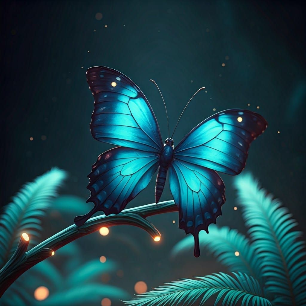 Iridescent Sapphire Butterfly in 3D Anime Style