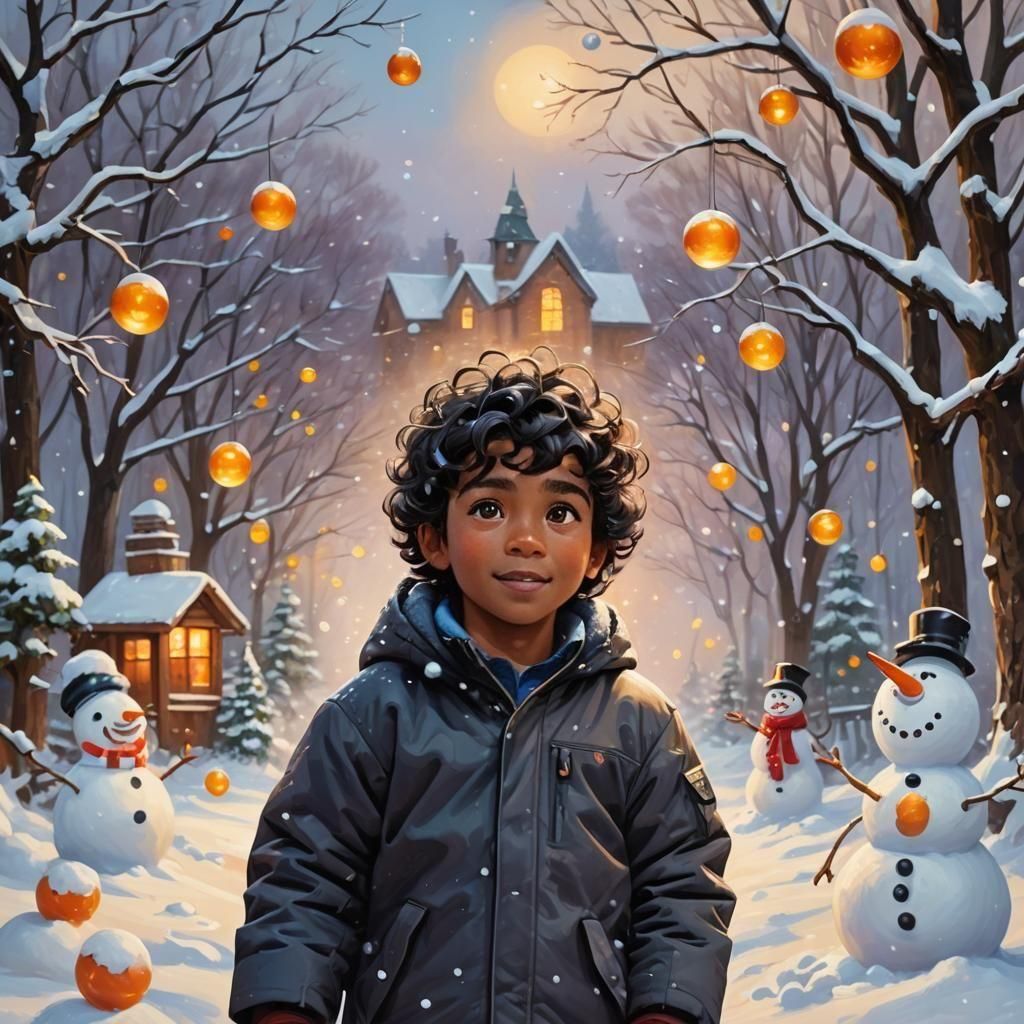 AI Image of Biracial Boy Playing in Snow