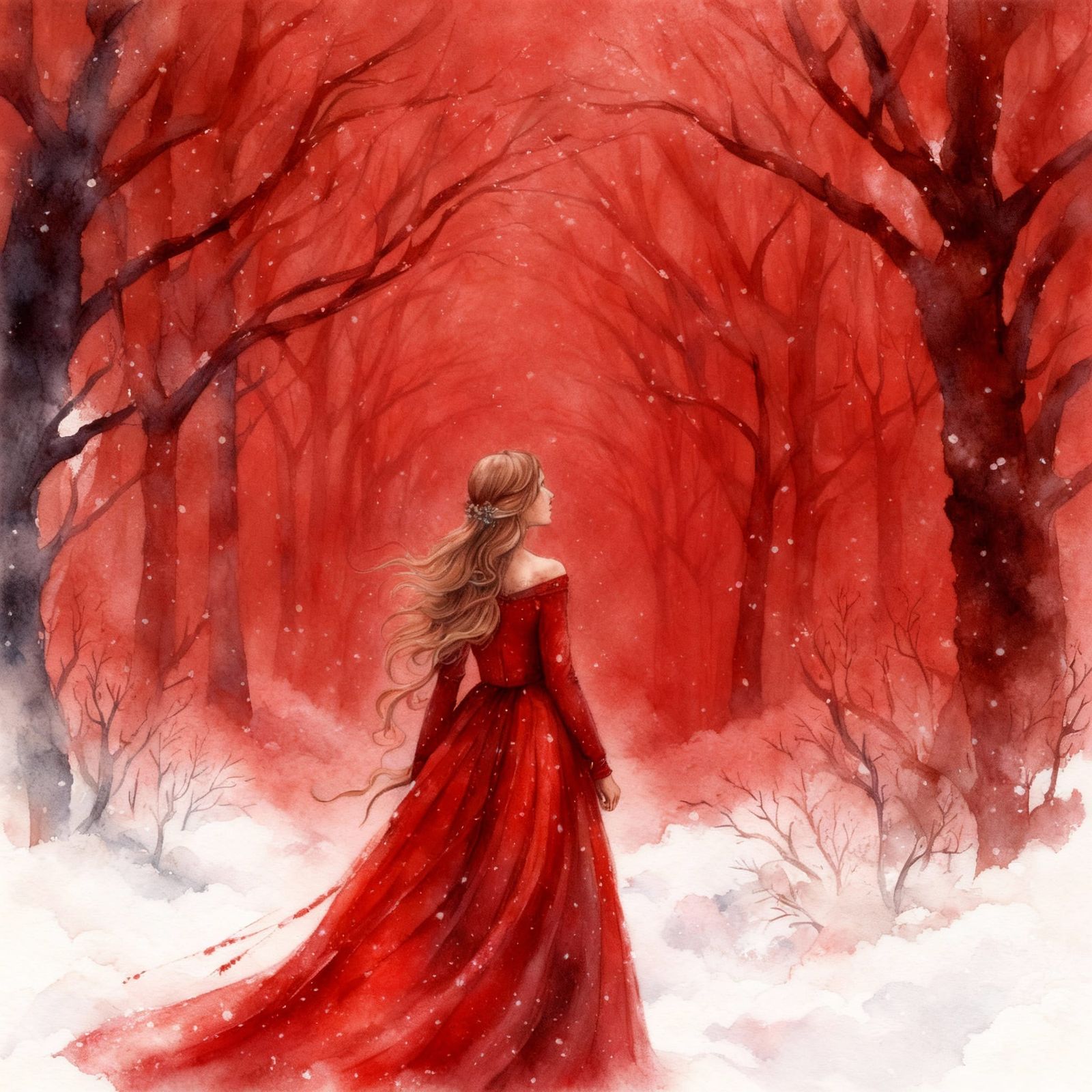 Ethereal Woman with Braided Hair in Snowy Landscape