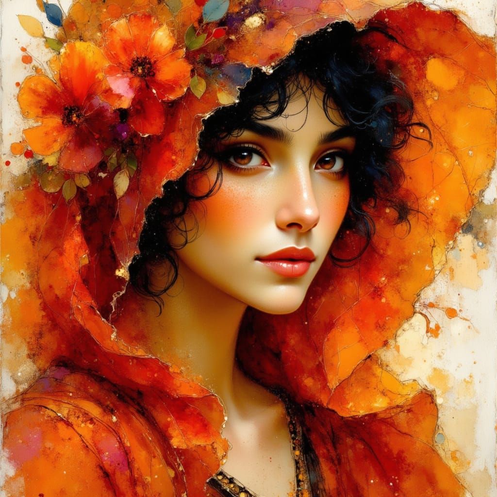 Latina Woman Portrait in Gustav Klimt Style