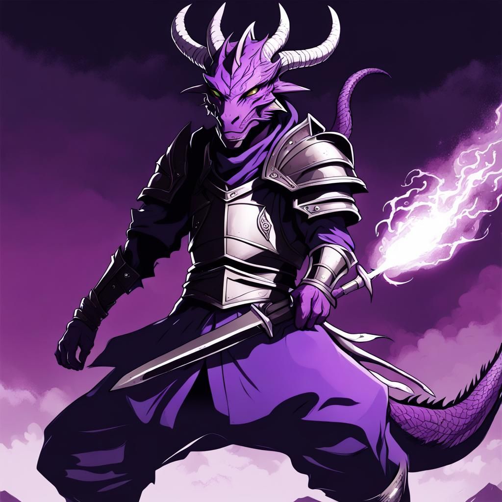 Purple Dragonborn Sorcerer in Anime Style