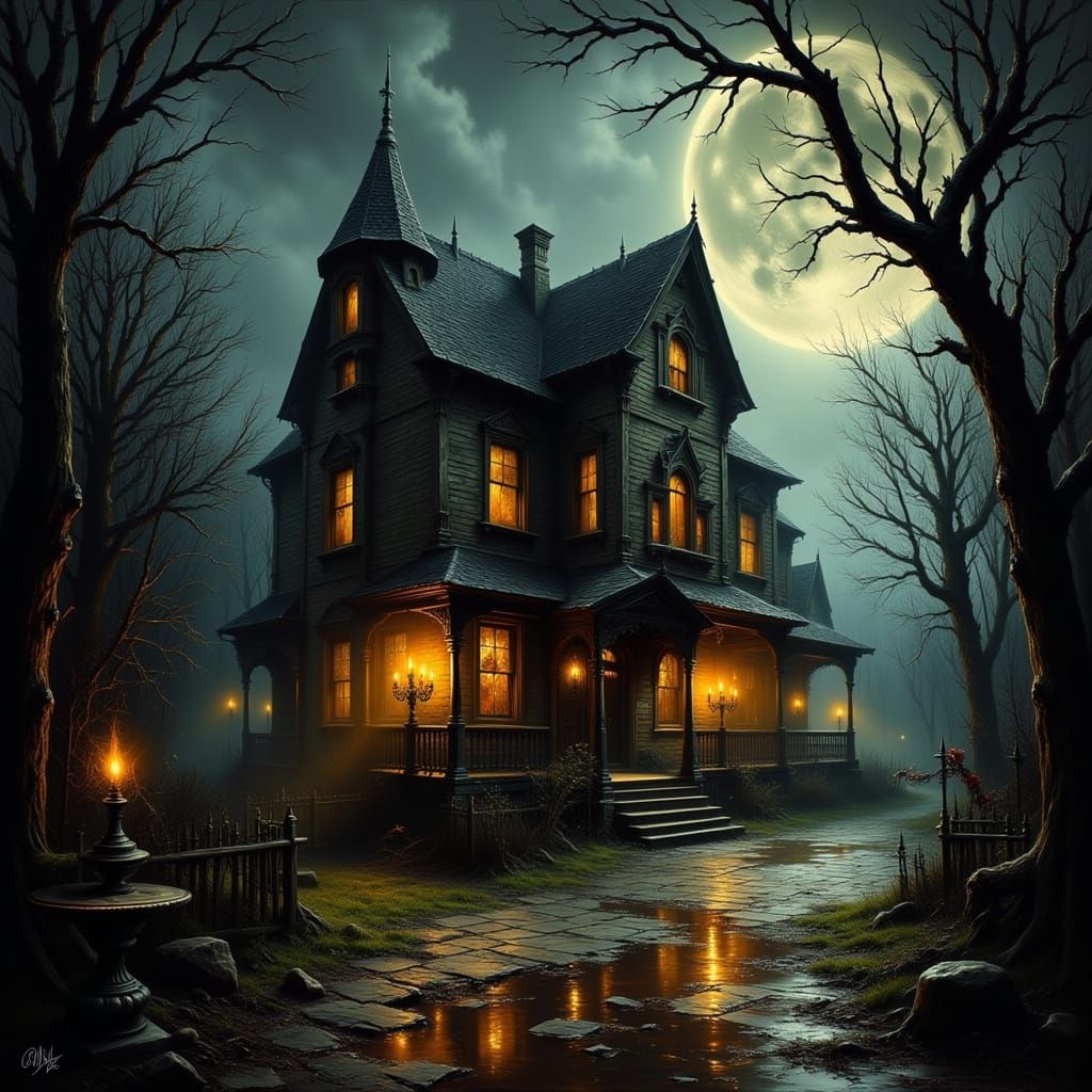 Eerie Haunted House with Ghosts