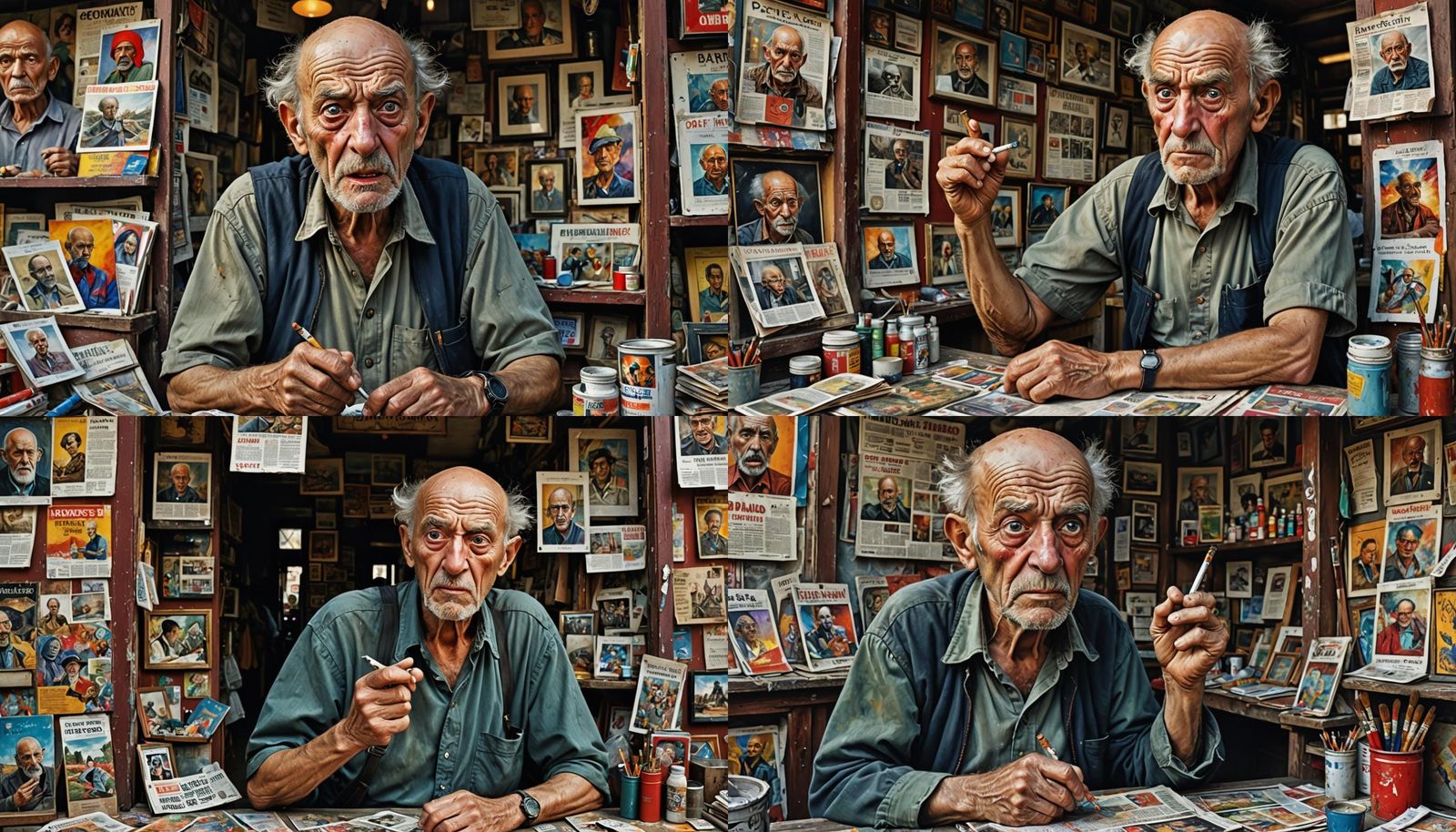 Grumpy Old Man in Kiosk, Detailed Concept Art