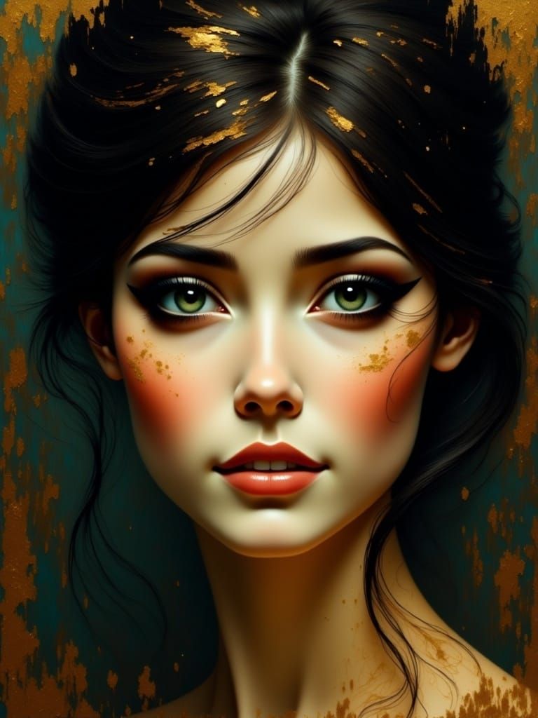 Ethereal 1960's Mod Goddess with Luminous Green Eyes in Fant...