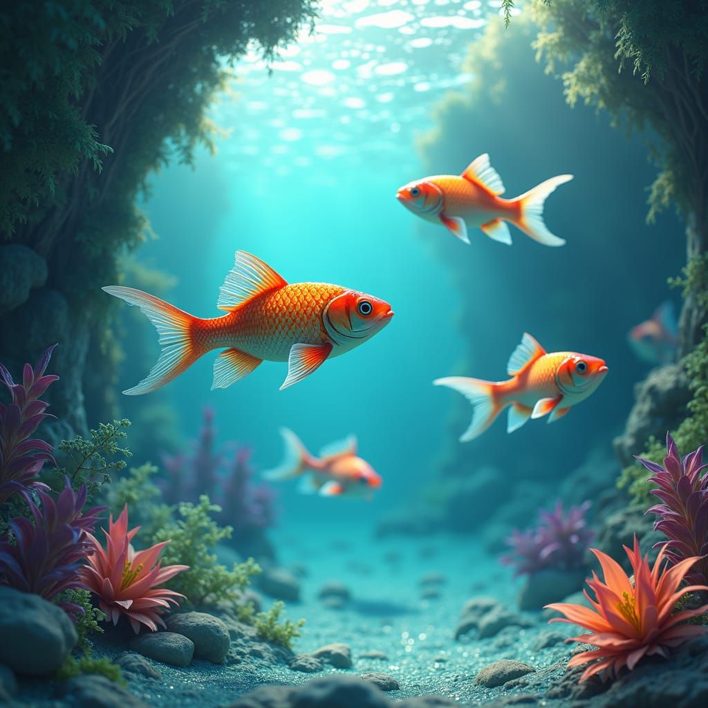 Iridescent Fish Leaping in Crystal Water