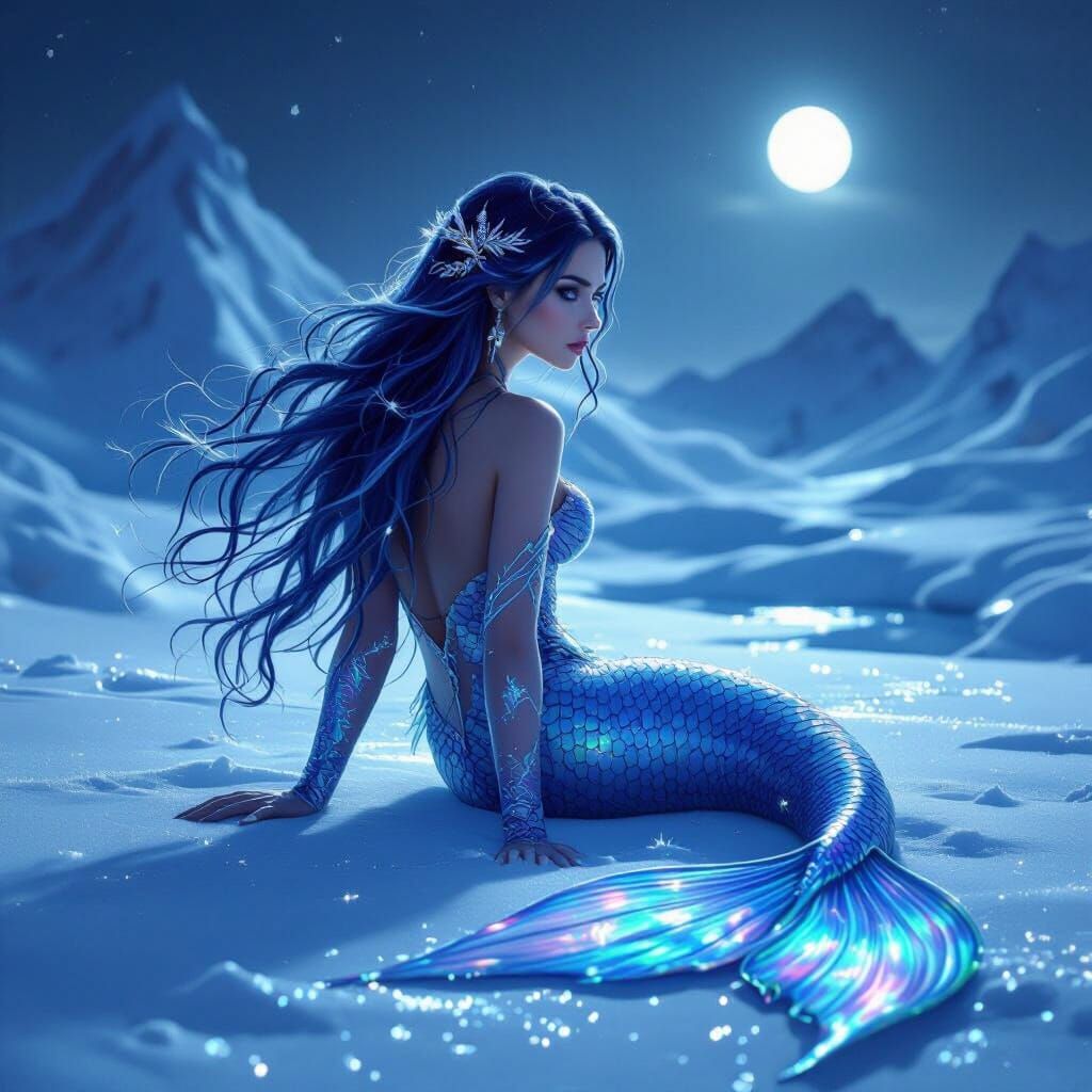 Majestic Mermaid in Arctic Snowscape