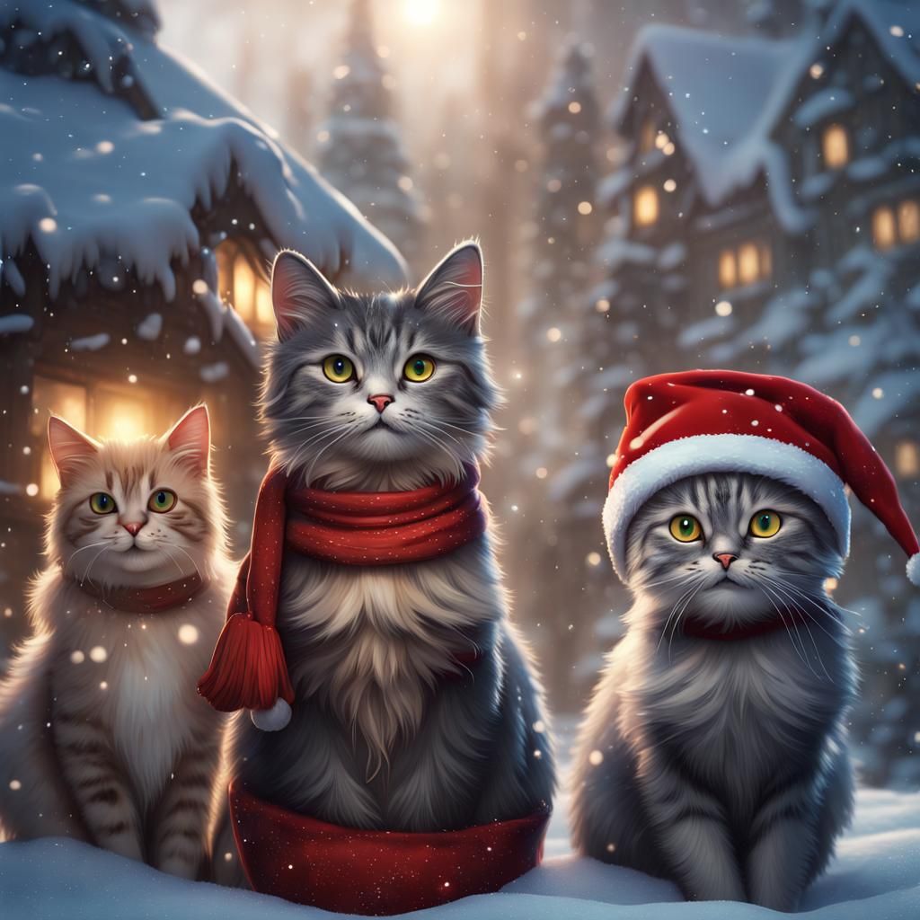 Festive Cats Celebrate Christmas in Winter Wonderland
