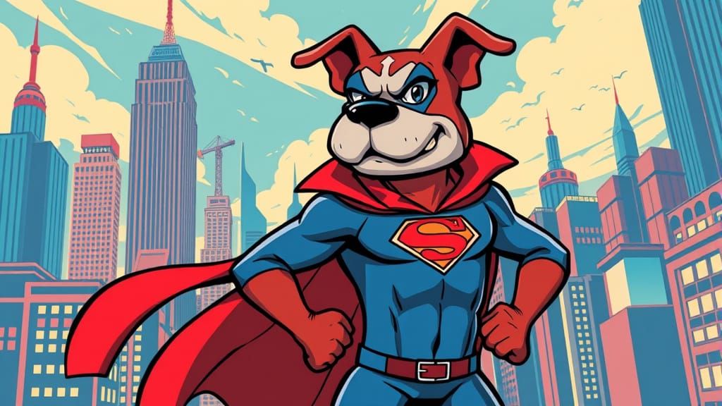 Underdog Superhero Stands Heroically in Cityscape