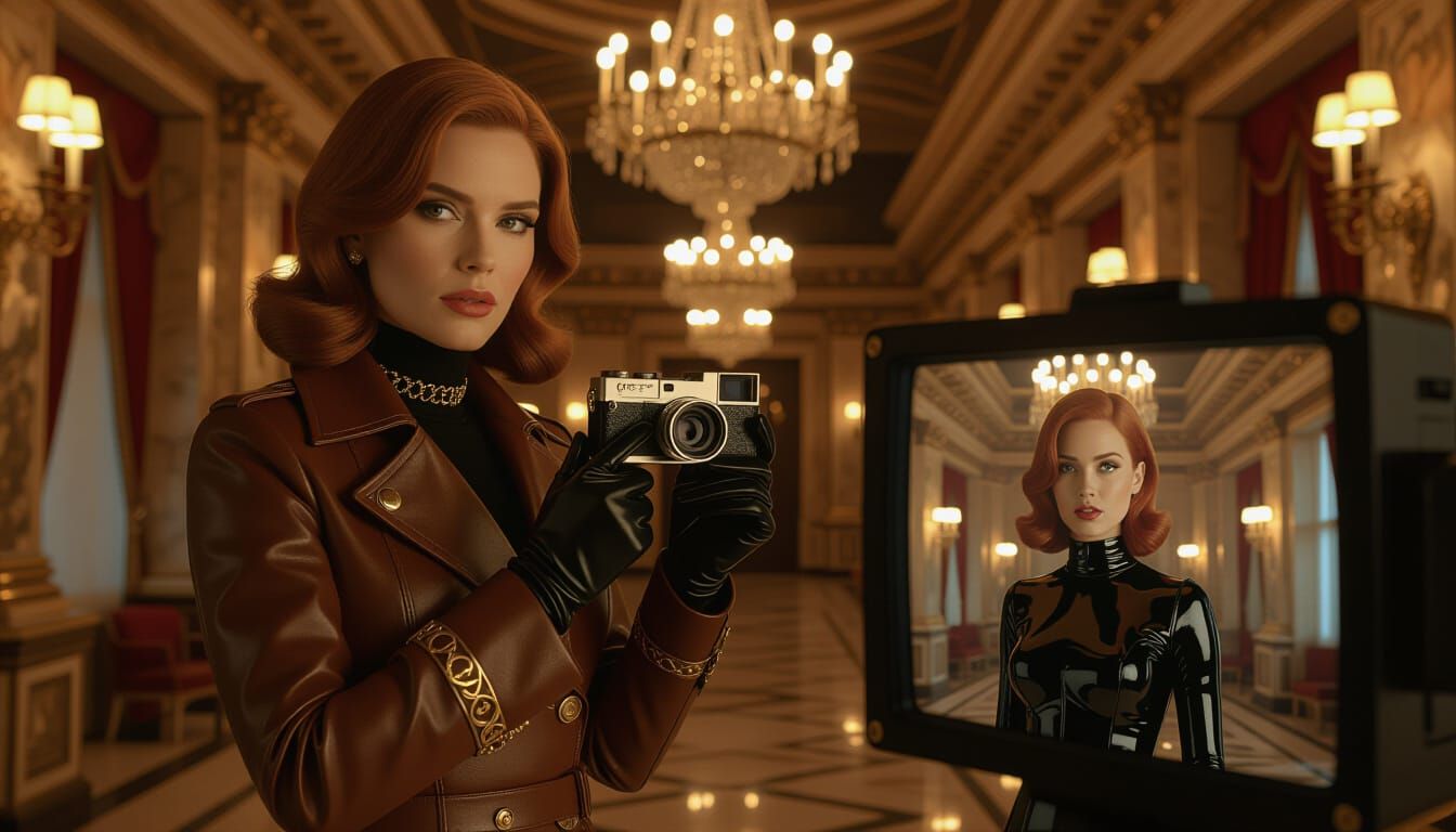 Female Infiltrator in Baroque Palace Corridor