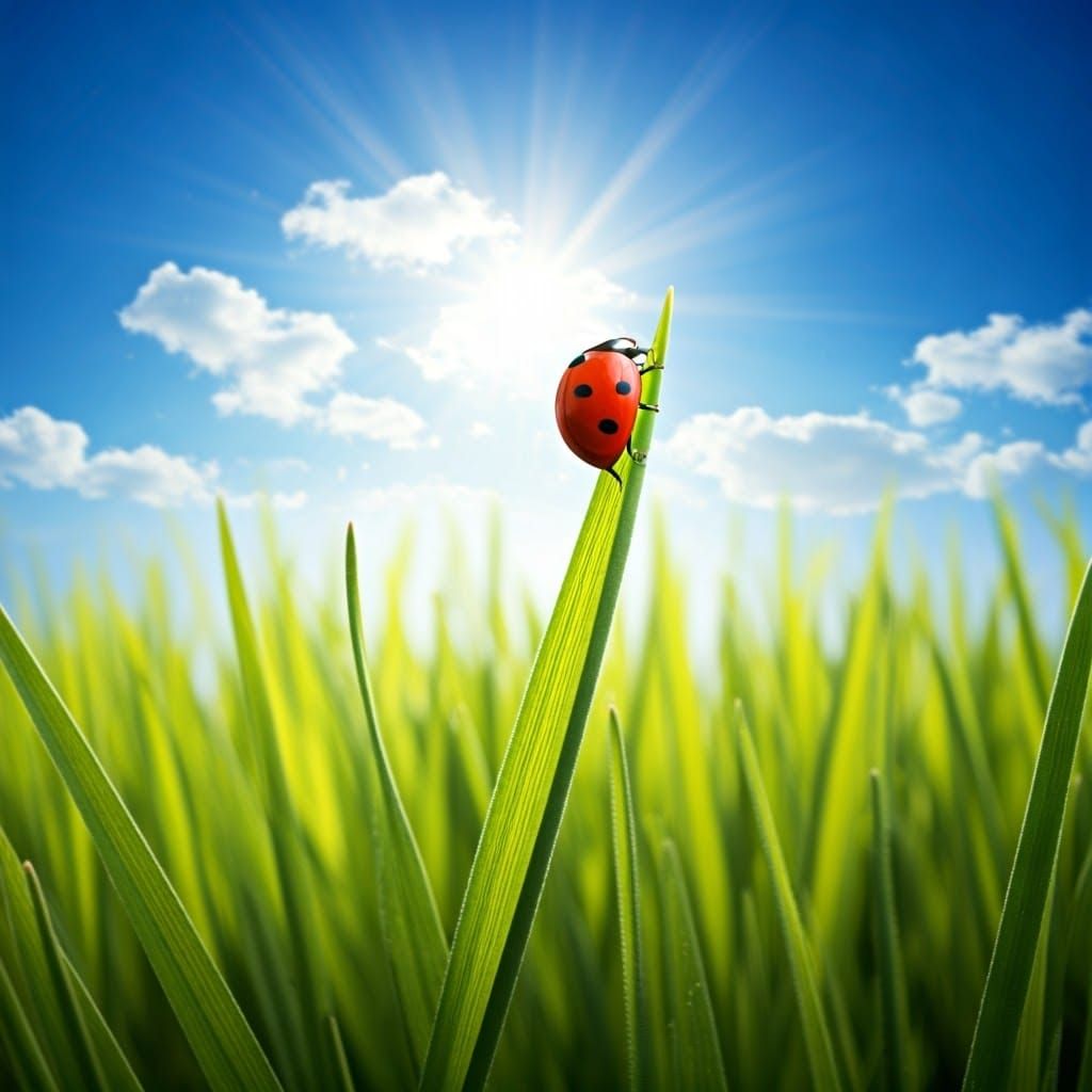 Ladybug on a Sunny Green Blade