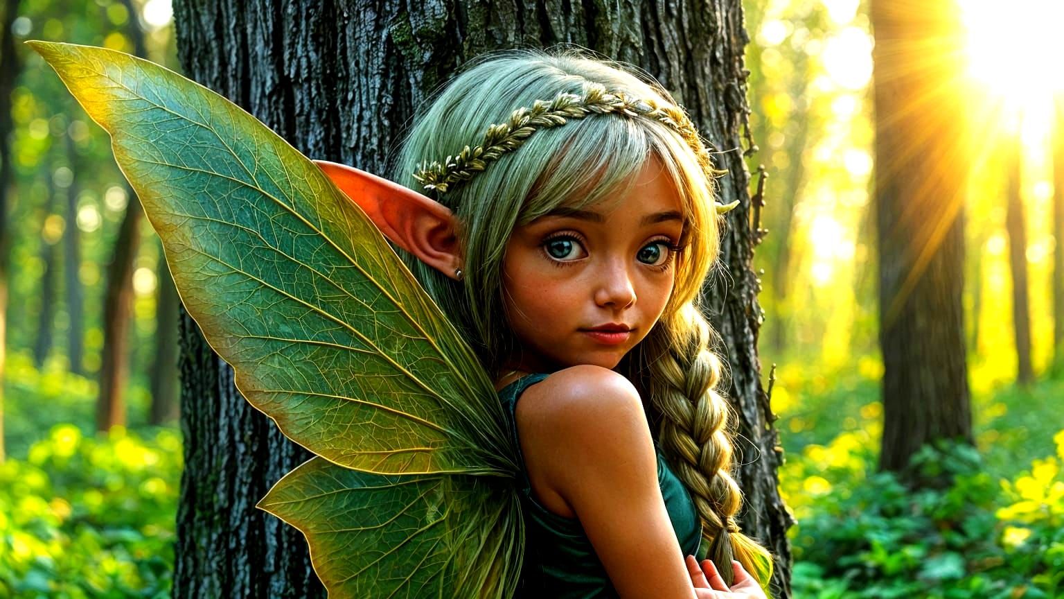 Elf Girl with Fairy Wings in Magical Forest