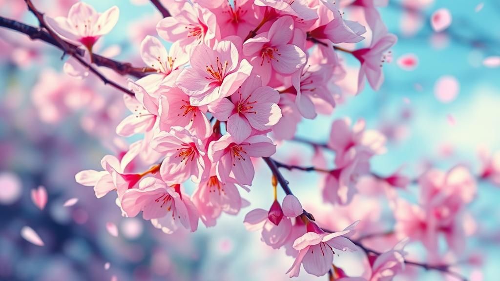 Kaleidoscope of Cherry Blossoms in Surreal Landscape