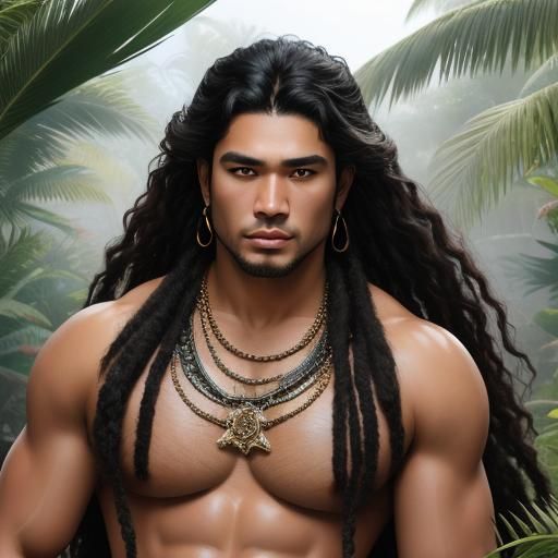 Handsome Samoan Man in Traditional Dress, Hyperdetailed Fant...