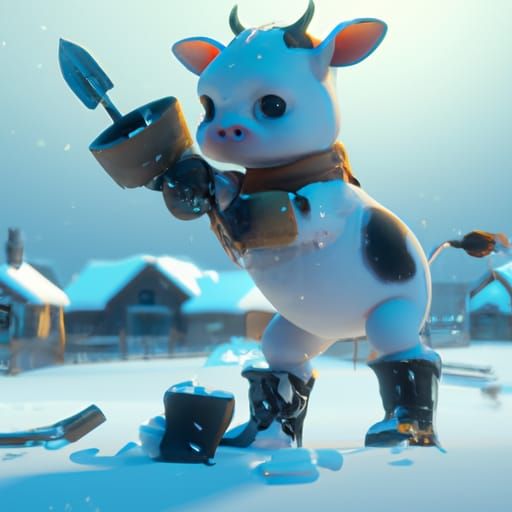 Baby Cow Builds Snowman: Fantasy Concept Art