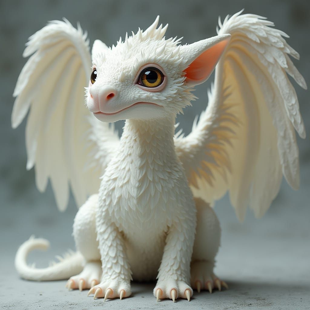 White Feathered Dragon with Human Face and Elf Features