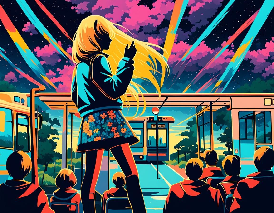 Japanese Countryside Bus Stop in Digital Painting Style