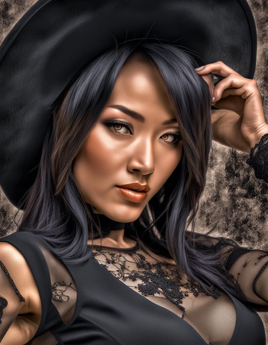 Hyperrealistic Asian Cowgirl in HDR Comic Book Style