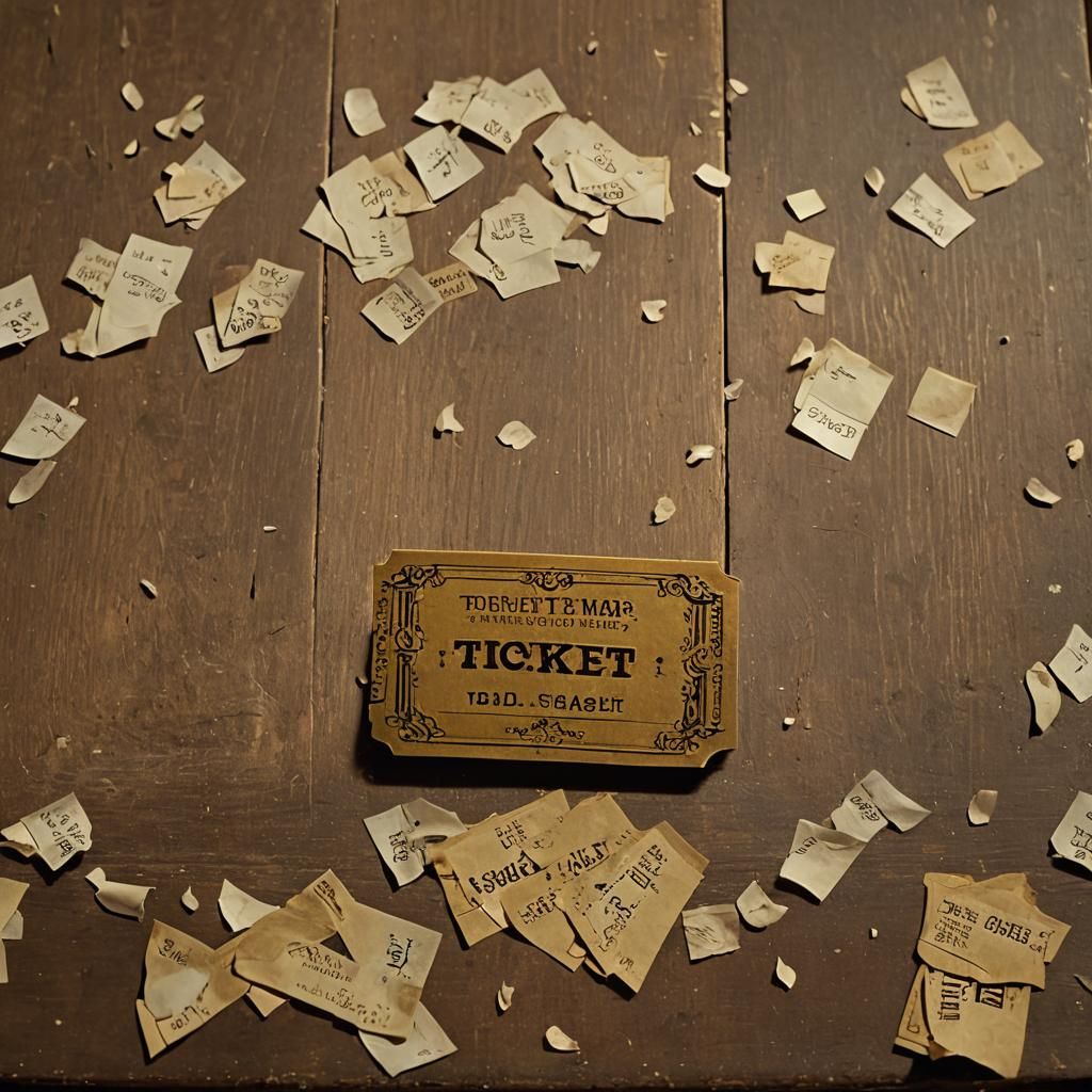 Golden Ticket on Old School Desk in Cinematic Style