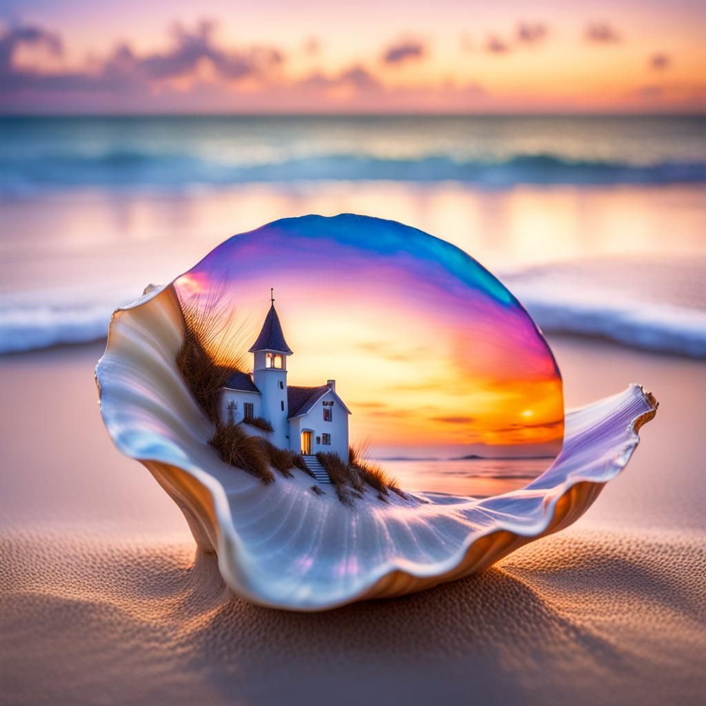 Seashell Fantasy Landscape with Iridescent Colors