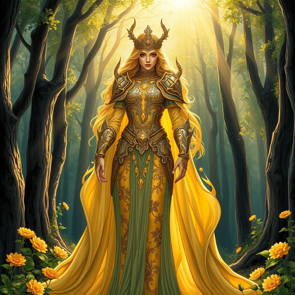 Art Nouveau Warrior Priestess in Golden Robes