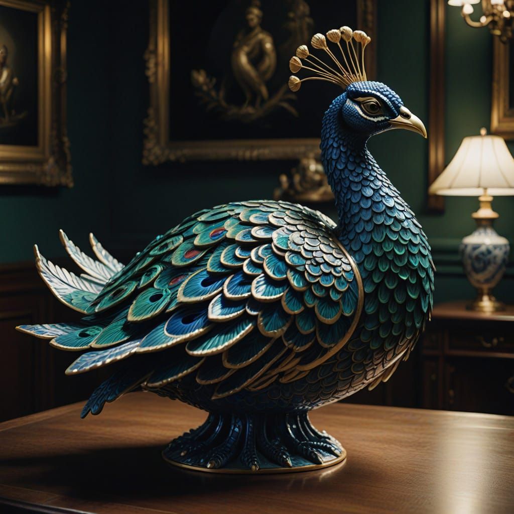 Elegant Porcelain Peacock Tureen in Glossy Finish