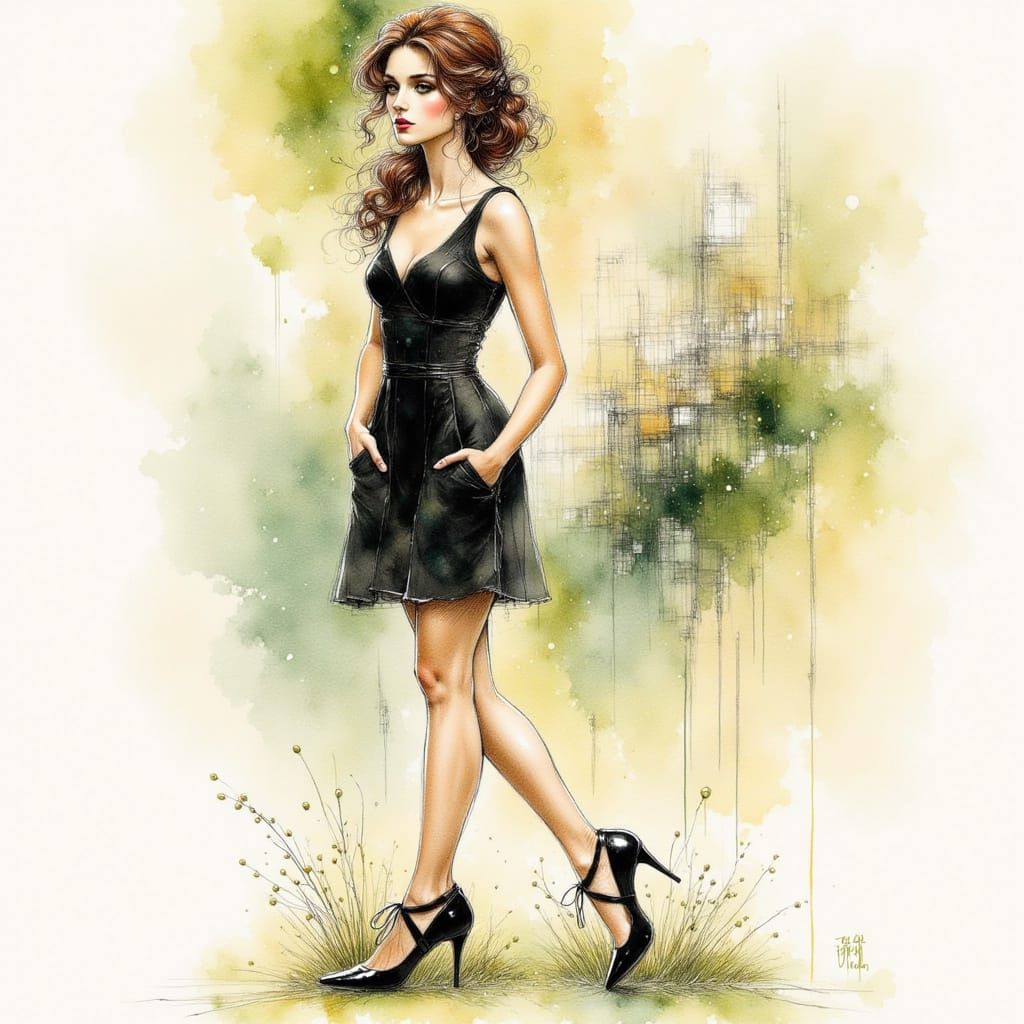 College Woman in Ink, Hyperreal Art Style