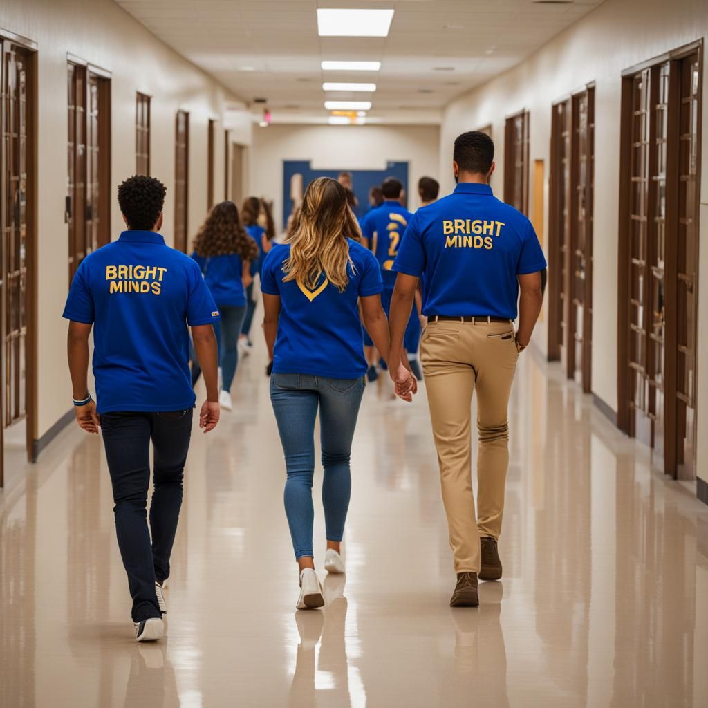 High School Students in Hallway with School Logos